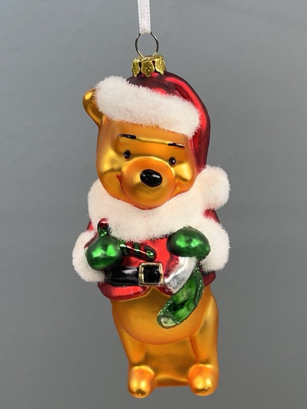 HALLMARK Disney 5.5" Winnie the Pooh Santa Claus Glass CHRISTMAS ORNAMENT EUC